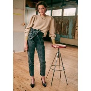 Sezane Austin Trouser Jeans Women's Size 34 Black Washed Cotton High Waisted